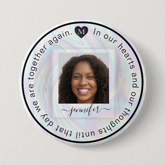 Personalized Memorial Photo Heart Monogram Button (Front)