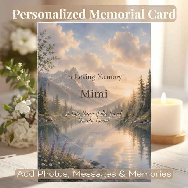 Personalized Memorial QR Code Card | Quiet Waters (Elegant memorial card with custom QR code linking to cherished memories, music, videos, or tribute.)