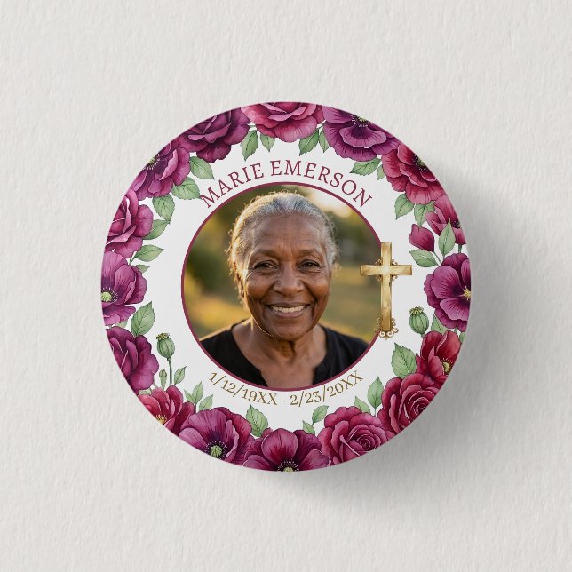 Personalized Memorial Remembering |  Photo Button (Front)