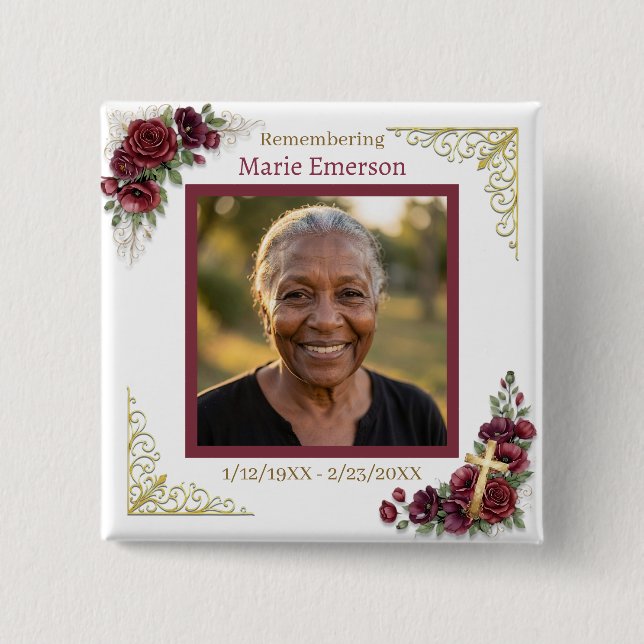 Personalized Memorial Remembering |  Photo Button (Front)