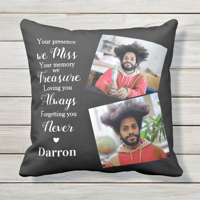 Personalized Memorial Remembrance Sympathy 2 Photo Throw Pillow (Creator Uploaded)
