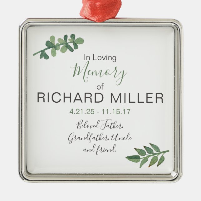 Personalized Memorial Square Ornament (Front)