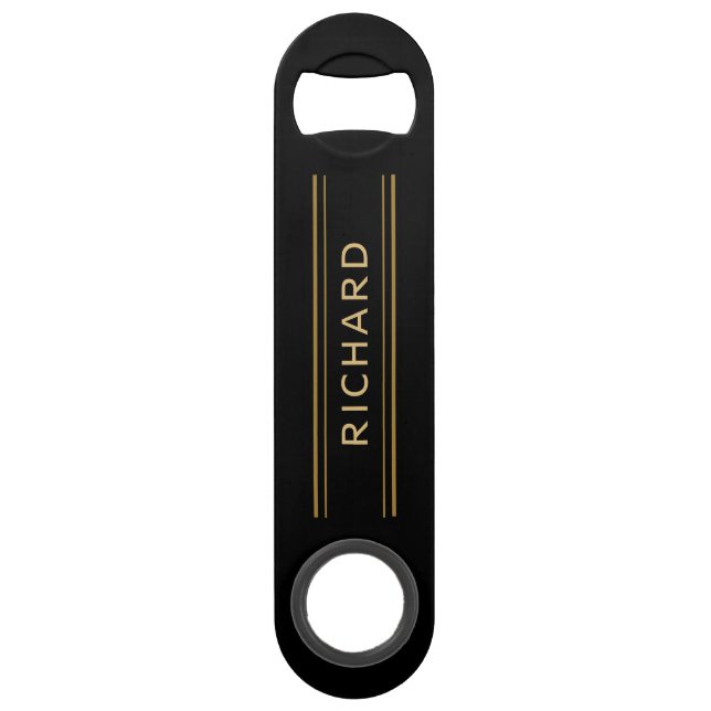 Personalized Men Gifts | Gold Black Bottle Opener (Front)