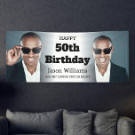 Personalized Men Photo Collage 50th Birthday Party Banner<br><div class="desc">Modern 50th birthday party banner for men. Personalized with a modern style 2 photo collage. Use this welcome sign inside or outside. To change the photo placement: click on the button to customize the design,  click on "crop",  and move the image.</div>
