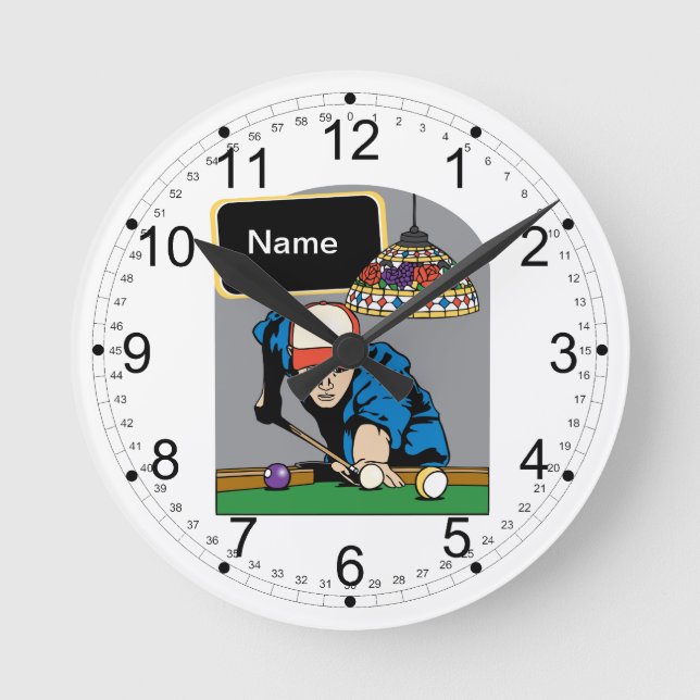 Personalized Mens Billiards Round Clock (Front)