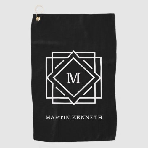 Personalized Mens Black And White Monogram Golf Towel