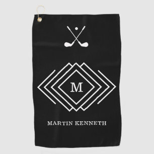 Personalized Men's Black And White Monogram Golf Towel