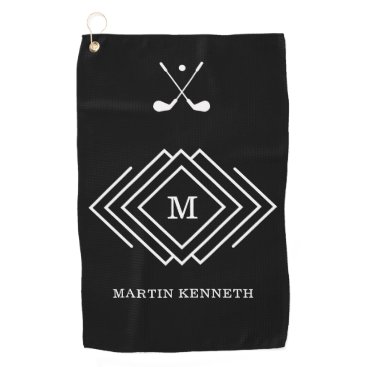 Personalized Men's Black And White Monogram Golf Towel