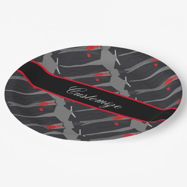 Personalized Men's Black Suit & Red Tie Paper Plates (Angled)