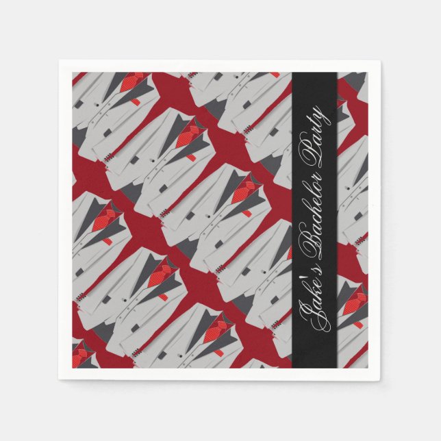 Personalized Men's Grey Suit & Red Tie Napkins (Front)