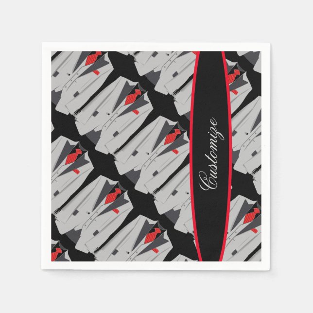 Personalized Men's Grey Suit & Red Tie Napkins (Front)