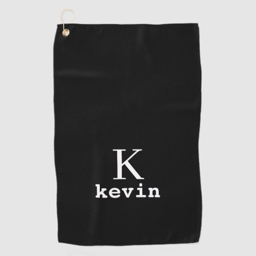 Personalized mens monogram name black and white golf towel