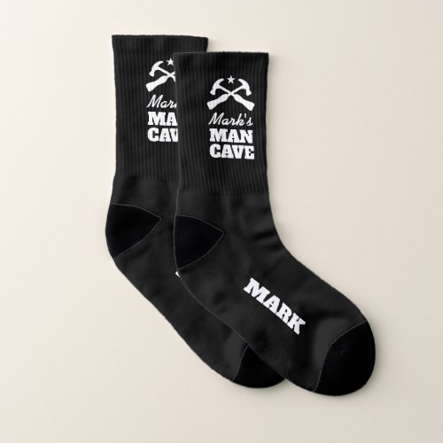 Personalized mens socks with funny man cave sign