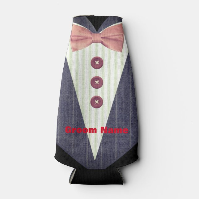 Personalized Men's Tuxedo Shirt Groom Bottle Coole Bottle Cooler (Front)