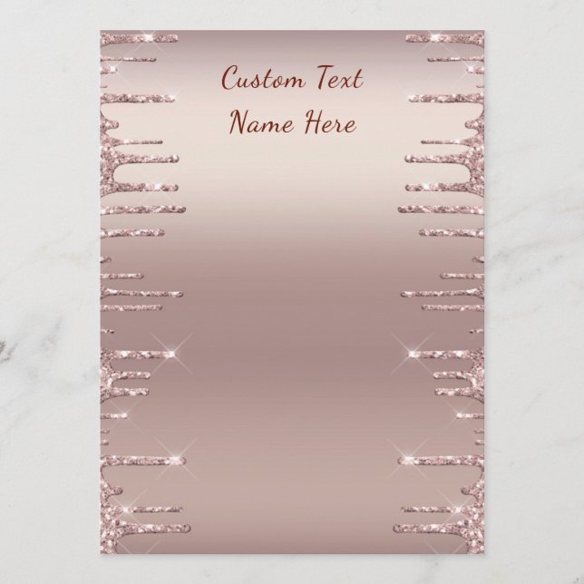 Personalized Menu Example Rose Gold Glitter Drips (Front)
