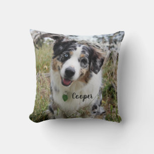 Personalized Merle Australian Shepherd Puppy Throw Pillow