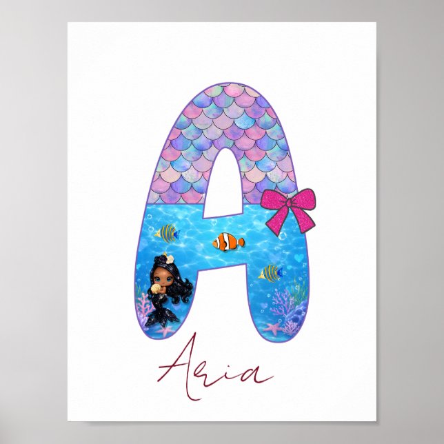 Personalized Mermaid Alphabet Letter A  Poster (Front)