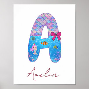 Personalized Mermaid Alphabet Letter A  Poster