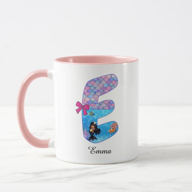 Personalized Mermaid Alphabet Letter E Mug (Left)