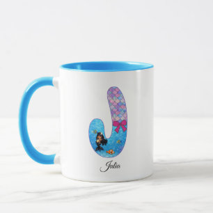 Personalized Mermaid Alphabet Letter J Mug