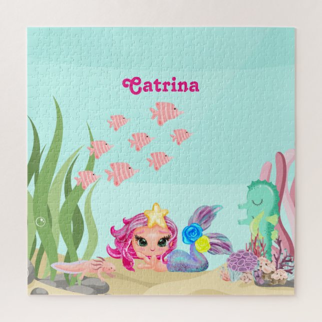 Personalized Mermaid and  Axolotl Jigsaw Puzzle (Vertical)