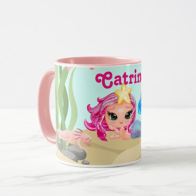 Personalized Mermaid and Axolotl Mug (Front Left)