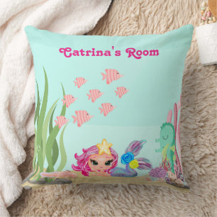 Personalized Mermaid and Axolotl Throw Pillow