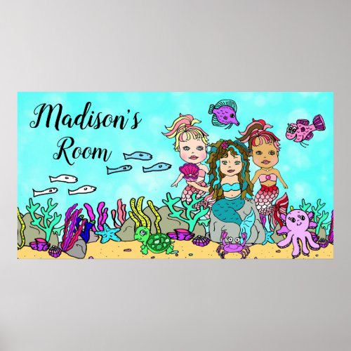 Personalized Mermaid and Sea Creature Friends Poster