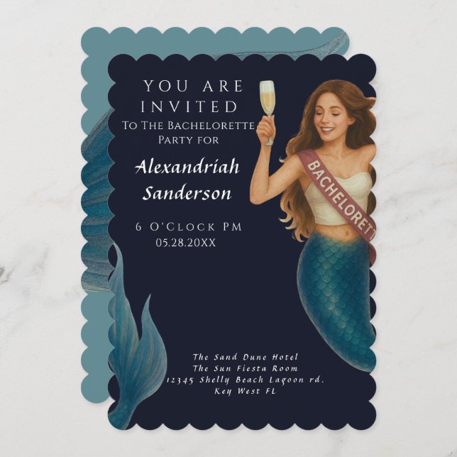 Personalized Mermaid Bachelorette Party Invite (Front/Back)