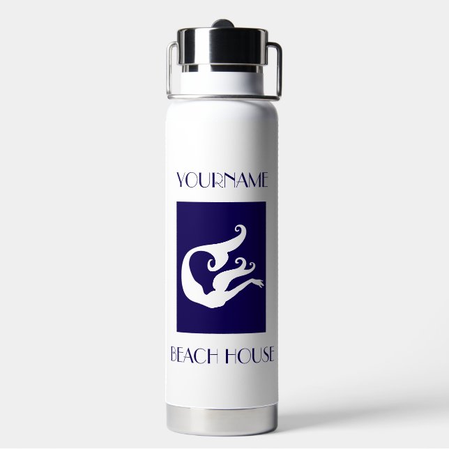 Personalized Mermaid Beach House Water Bottle (Back)