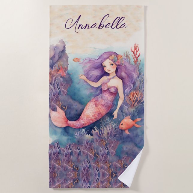 Personalized Mermaid Beach Towel (Front)