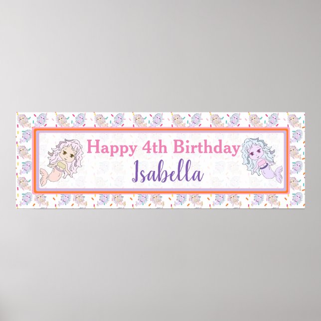 Personalized  Mermaid Birthday Banner Poster (Front)