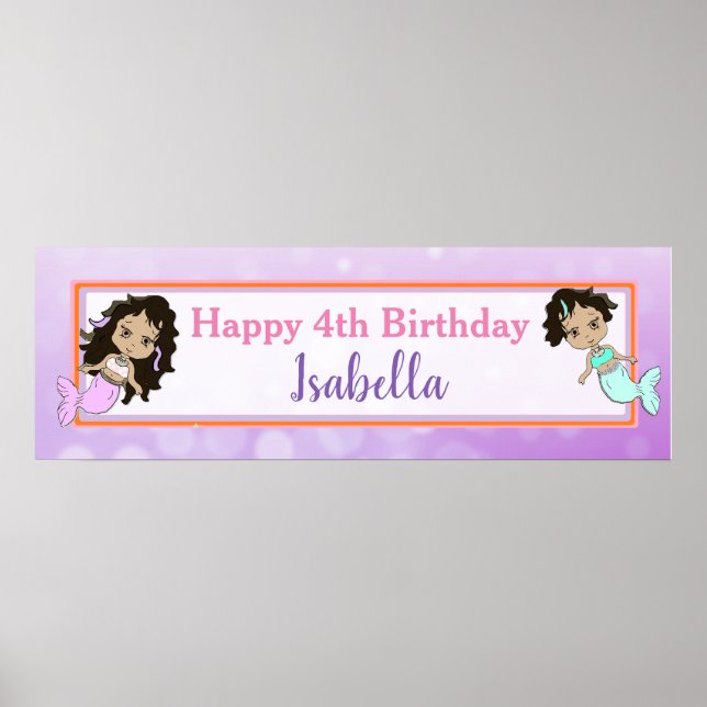 Personalized  Mermaid Birthday Banner Poster (Front)