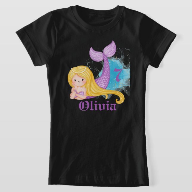 Personalized mermaid birthday girl T-Shirt (Laydown)