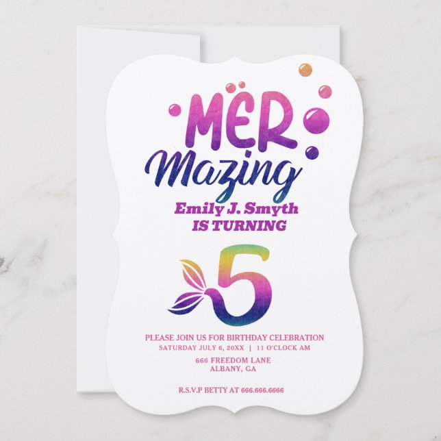 Personalized Mermaid Birthday Invitations – Unique (Front)