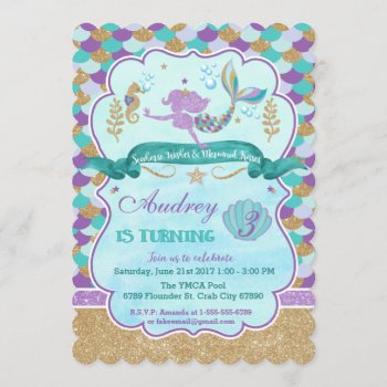 Personalized Mermaid Birthday Party Invitation by TiffsSweetDesigns at Zazzle