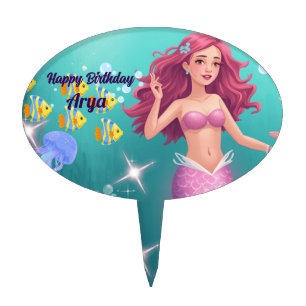 Personalized Mermaid Birthday Party Invitation Cake Topper