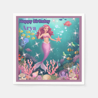 Personalized Mermaid Birthday Party Invitation Napkins