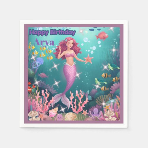 Personalized Mermaid Birthday Party Invitation Napkins