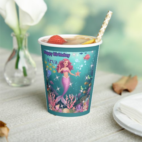 Personalized Mermaid Birthday Party Invitation Paper Cups