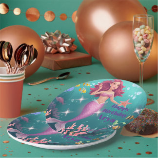 Personalized Mermaid Birthday Party Invitation Paper Plates
