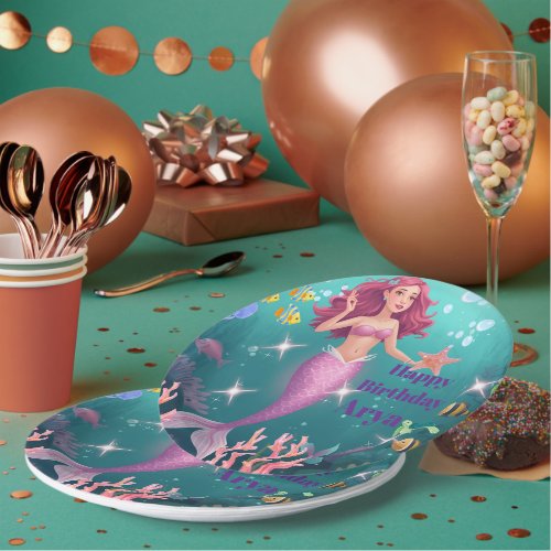 Personalized Mermaid Birthday Party Invitation Paper Plates