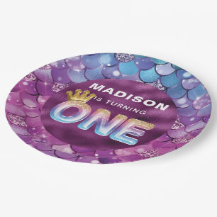 Personalized Mermaid Birthday Pink Blue Paper Plates