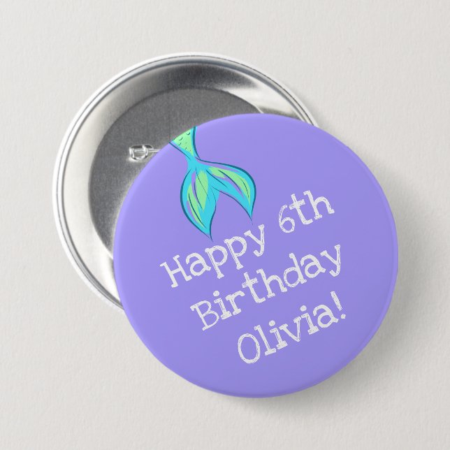 Personalized Mermaid Birthday Purple Button (Front & Back)
