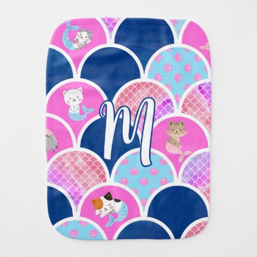 Personalized Mermaid Cat Baby Burp Cloth