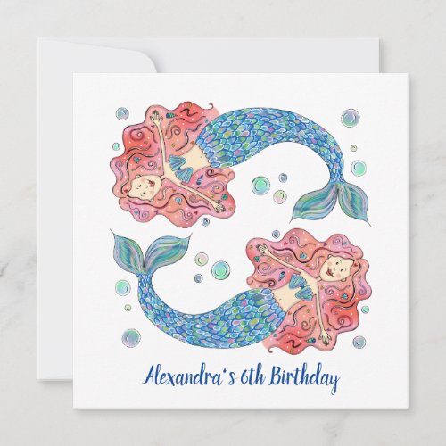 Personalized Mermaid Childrens Birthday Invite