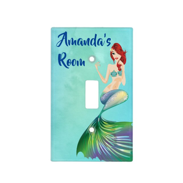 Personalized Mermaid Cute Beautiful Blue Light Switch Cover (Front)
