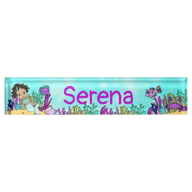 Personalized Mermaid, Fish, Coral Under the Sea Desk Name Plate (Front)