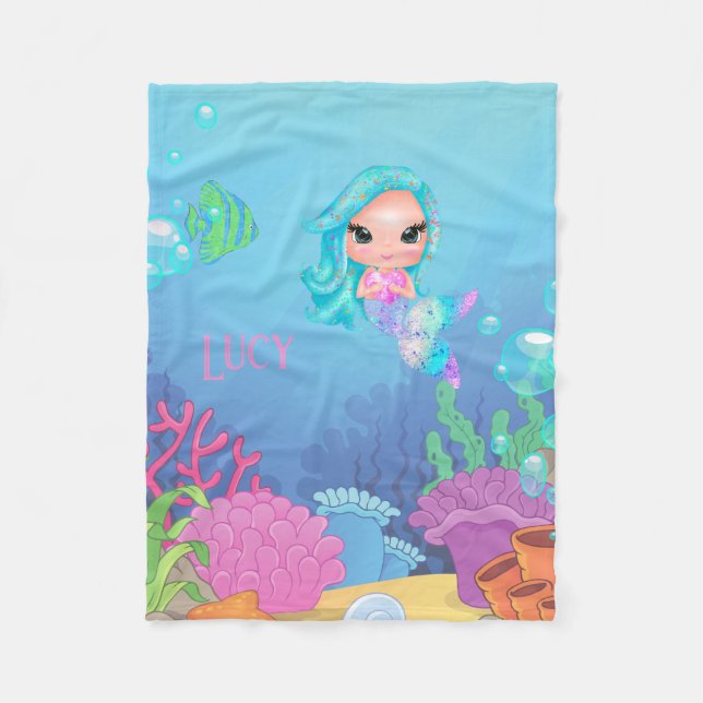 Personalized Mermaid  Fleece Blanket (Front)