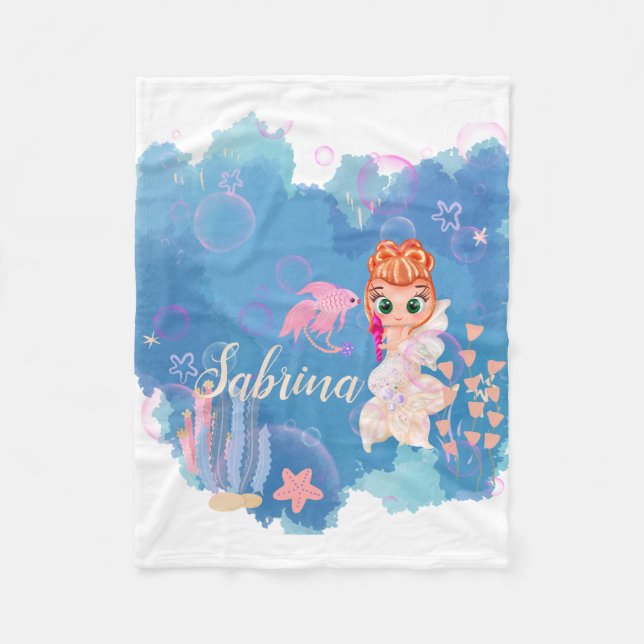 Personalized Mermaid  Fleece Blanket (Front)